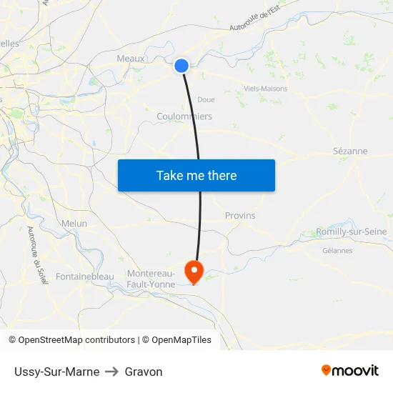 Ussy-Sur-Marne to Gravon map