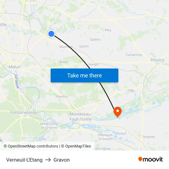 Verneuil-L'Etang to Gravon map
