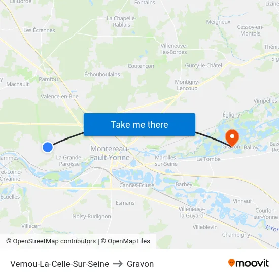Vernou-La-Celle-Sur-Seine to Gravon map