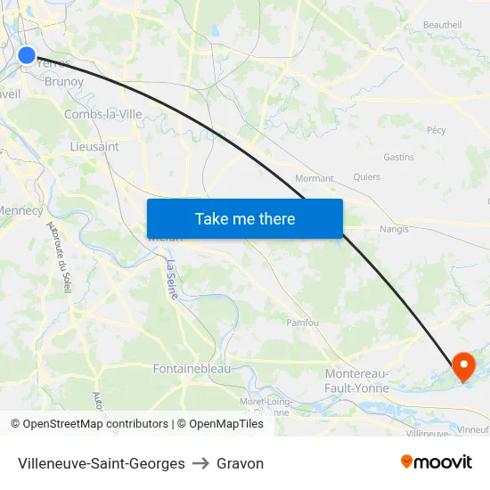 Villeneuve-Saint-Georges to Gravon map