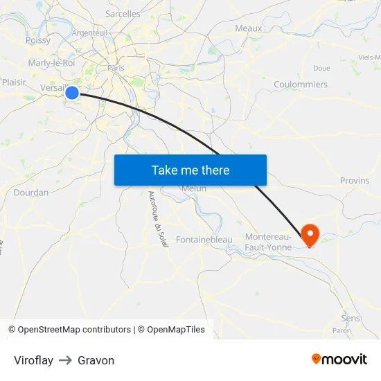 Viroflay to Gravon map