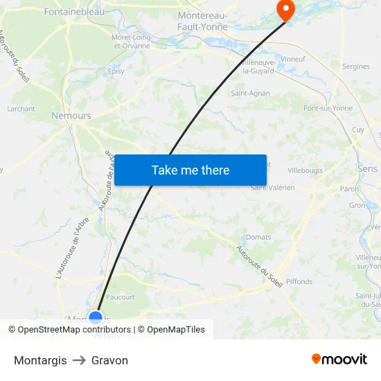 Montargis to Gravon map