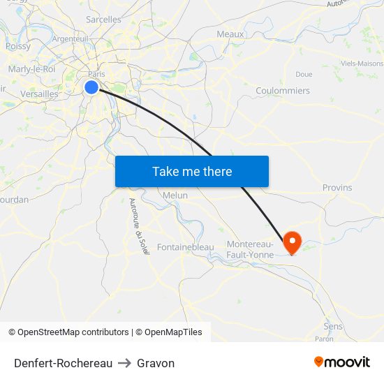 Denfert-Rochereau to Gravon map