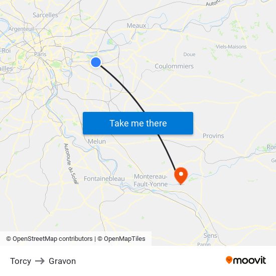 Torcy to Gravon map