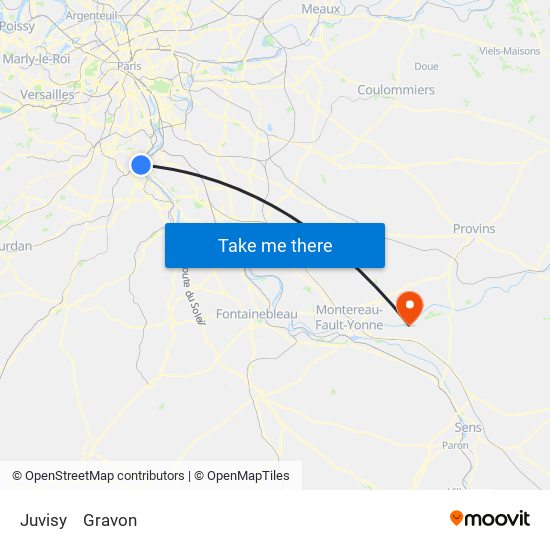 Juvisy to Gravon map