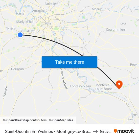 Saint-Quentin En Yvelines - Montigny-Le-Bretonneux to Gravon map