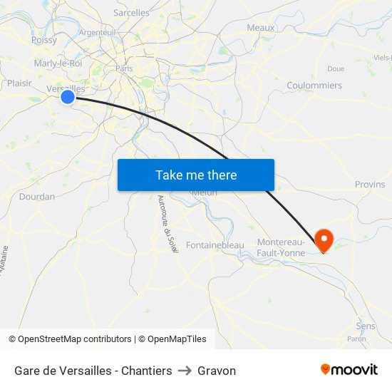Gare de Versailles - Chantiers to Gravon map