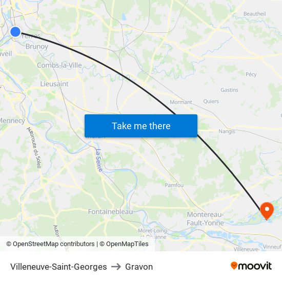 Villeneuve-Saint-Georges to Gravon map