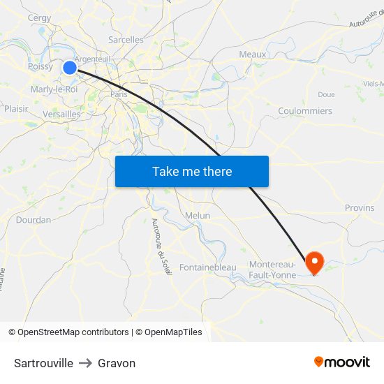 Sartrouville to Gravon map