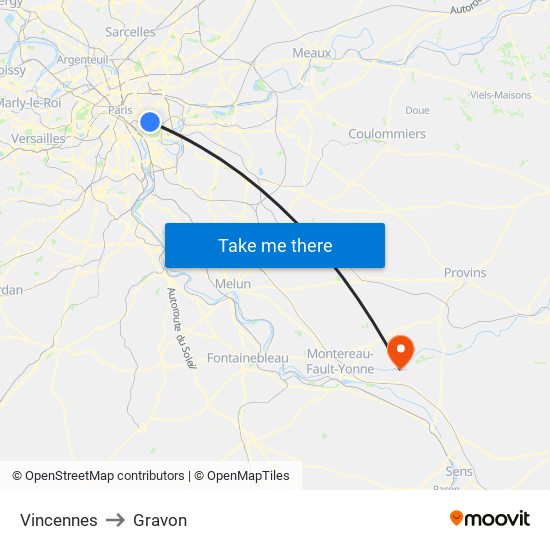 Vincennes to Gravon map