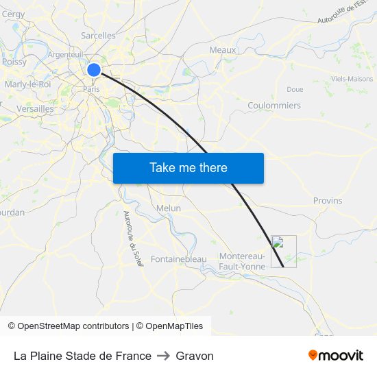 La Plaine Stade de France to Gravon map