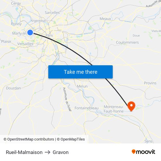 Rueil-Malmaison to Gravon map