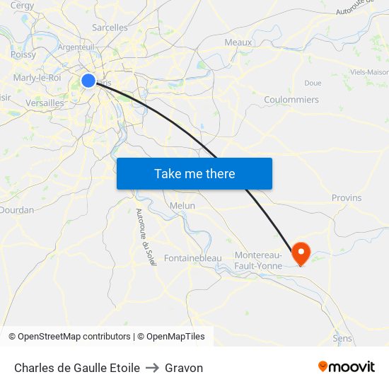 Charles de Gaulle Etoile to Gravon map