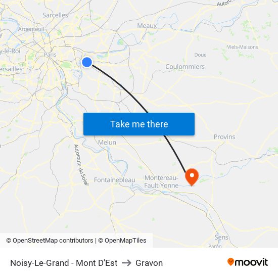 Noisy-Le-Grand - Mont D'Est to Gravon map