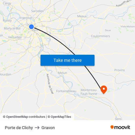 Porte de Clichy to Gravon map