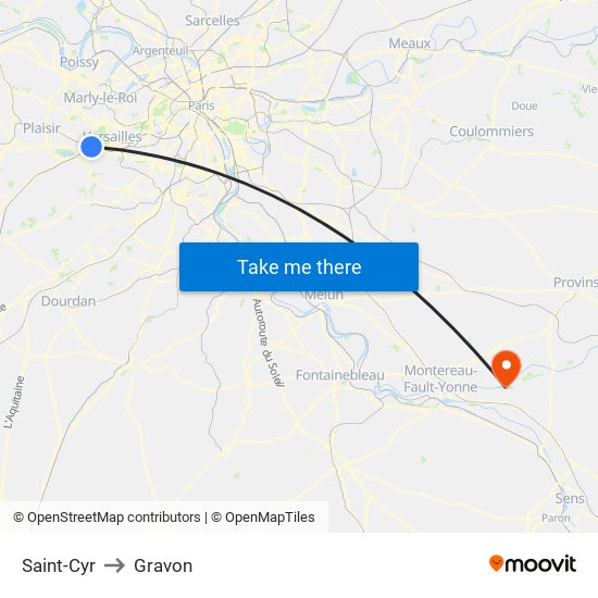 Saint-Cyr to Gravon map