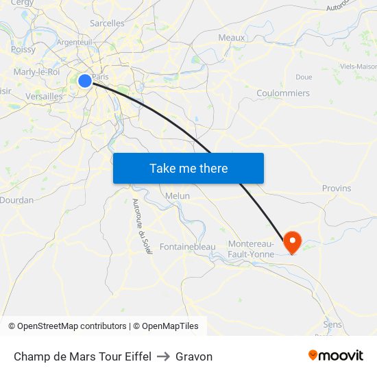 Champ de Mars Tour Eiffel to Gravon map