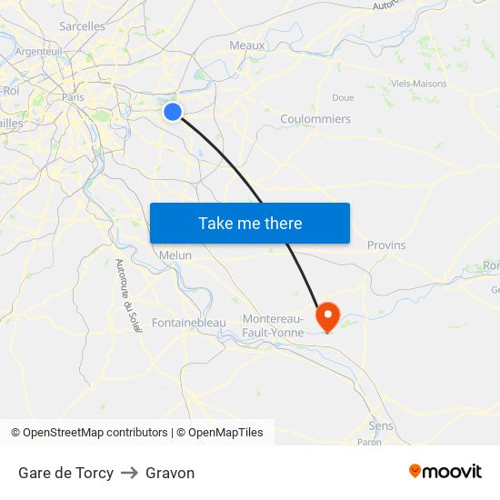 Gare de Torcy to Gravon map