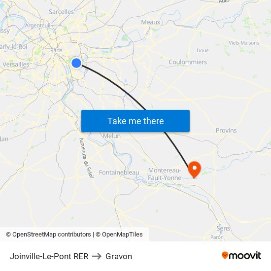 Joinville-Le-Pont RER to Gravon map