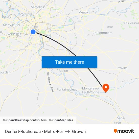 Denfert-Rochereau - Métro-Rer to Gravon map