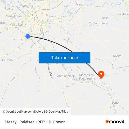 Massy - Palaiseau RER to Gravon map