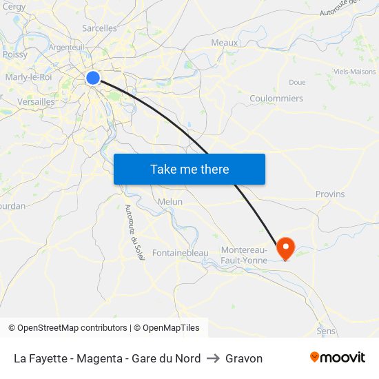 La Fayette - Magenta - Gare du Nord to Gravon map