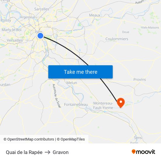 Quai de la Rapée to Gravon map