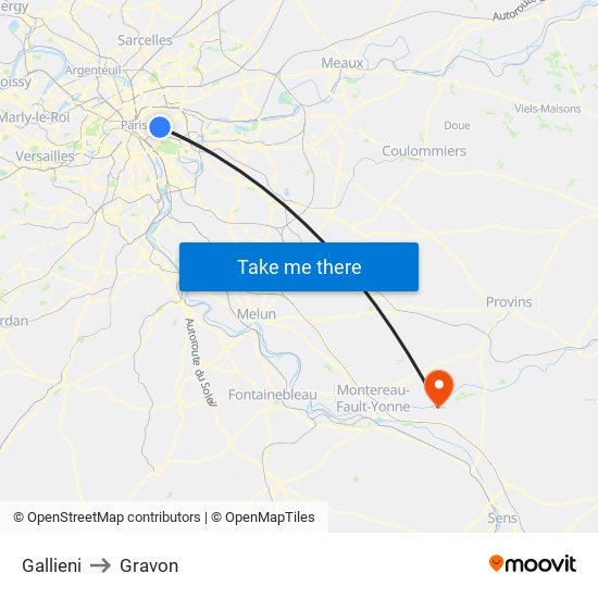 Gallieni to Gravon map