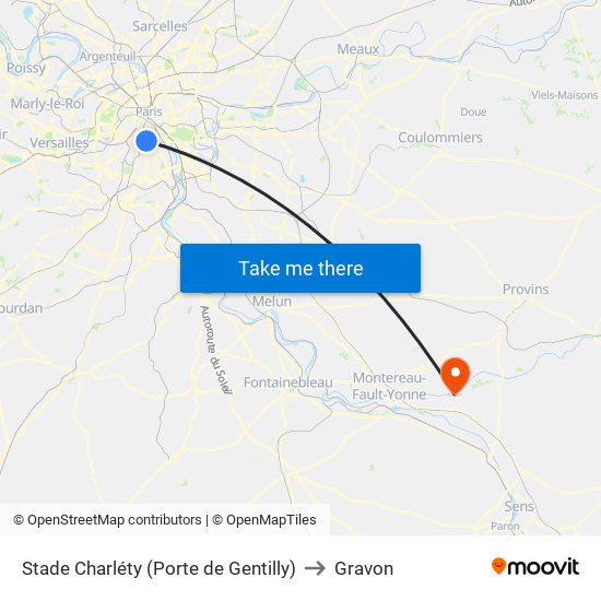 Stade Charléty (Porte de Gentilly) to Gravon map
