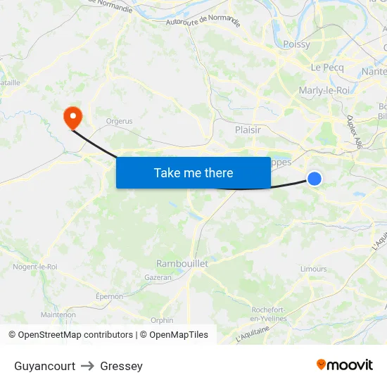 Guyancourt to Gressey map