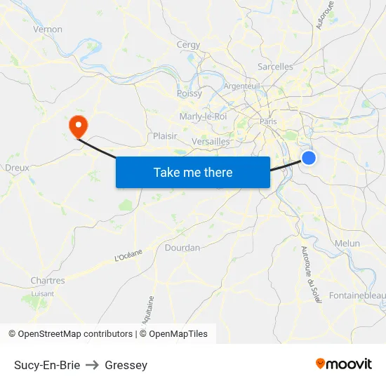 Sucy-En-Brie to Gressey map