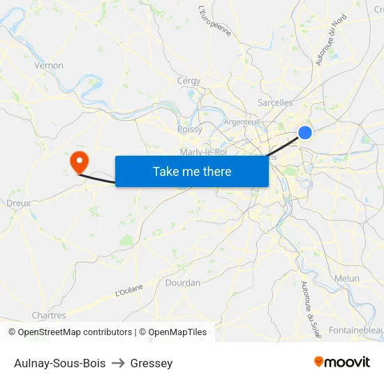 Aulnay-Sous-Bois to Gressey map