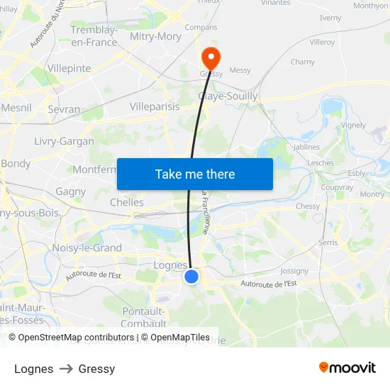 Lognes to Gressy map