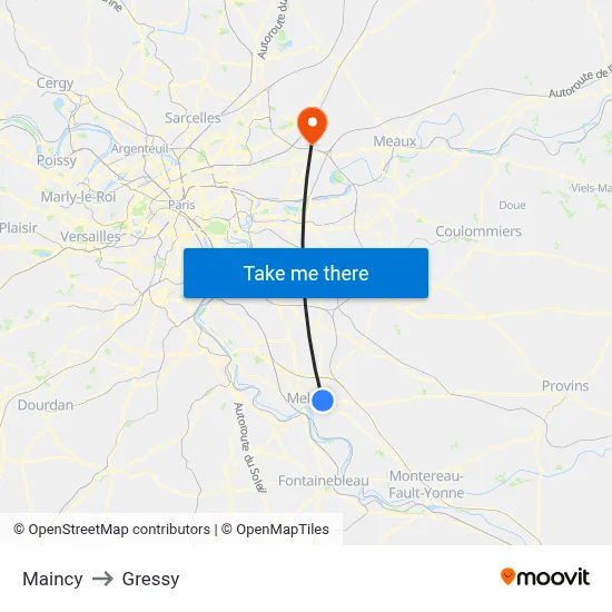 Maincy to Gressy map