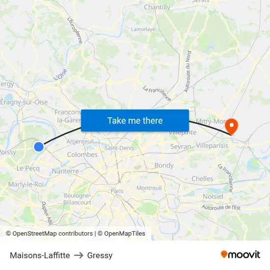 Maisons-Laffitte to Gressy map