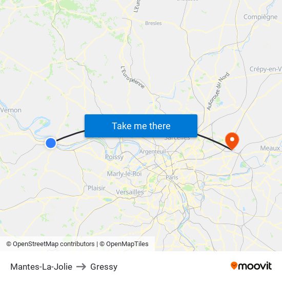 Mantes-La-Jolie to Gressy map