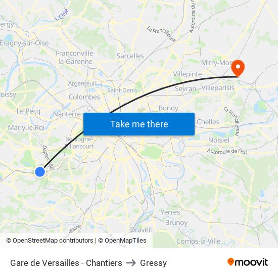 Gare de Versailles - Chantiers to Gressy map