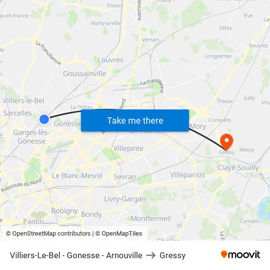 Villiers-Le-Bel - Gonesse - Arnouville to Gressy map