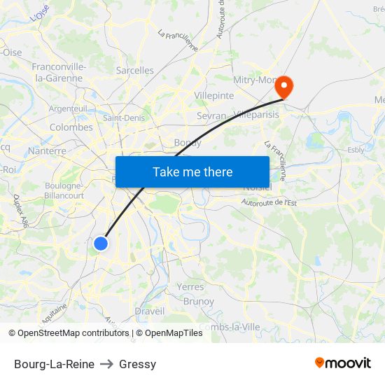 Bourg-La-Reine to Gressy map