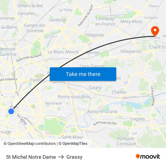 St Michel Notre Dame to Gressy map
