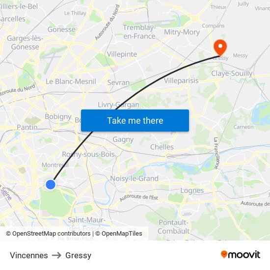 Vincennes to Gressy map