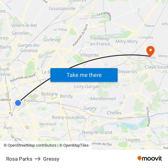 Rosa Parks to Gressy map