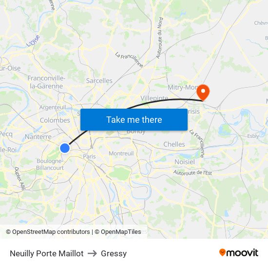 Neuilly Porte Maillot to Gressy map