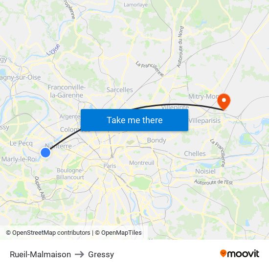 Rueil-Malmaison to Gressy map