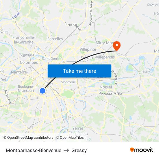Montparnasse-Bienvenue to Gressy map