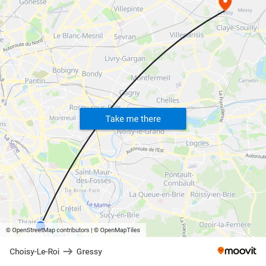 Choisy-Le-Roi to Gressy map