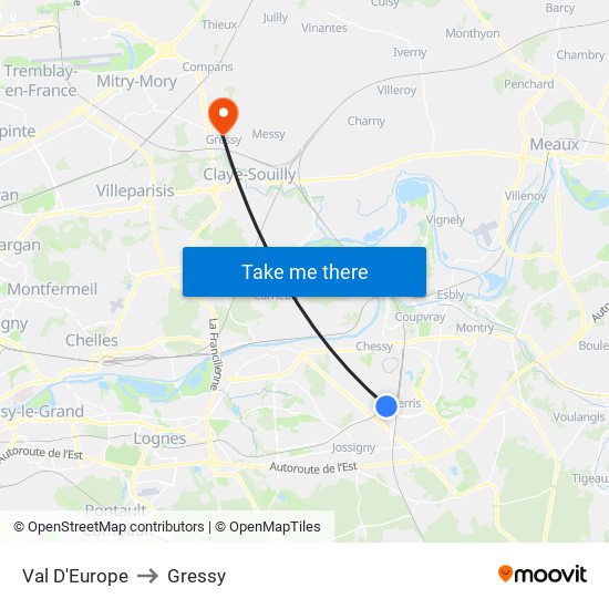 Val D'Europe to Gressy map