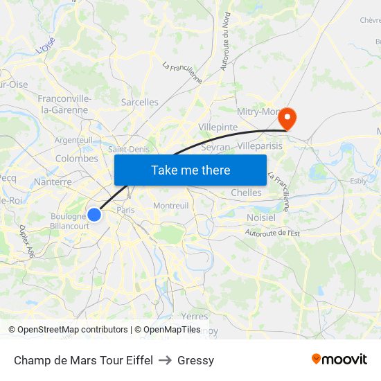 Champ de Mars Tour Eiffel to Gressy map