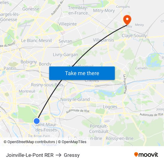 Joinville-Le-Pont RER to Gressy map