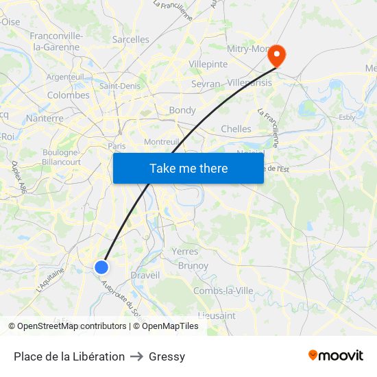 Place de la Libération to Gressy map